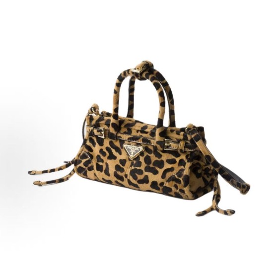 PRADA Bonnie Enamel triangular metal logo single-shoulder handbag mini Women\'s Honey color